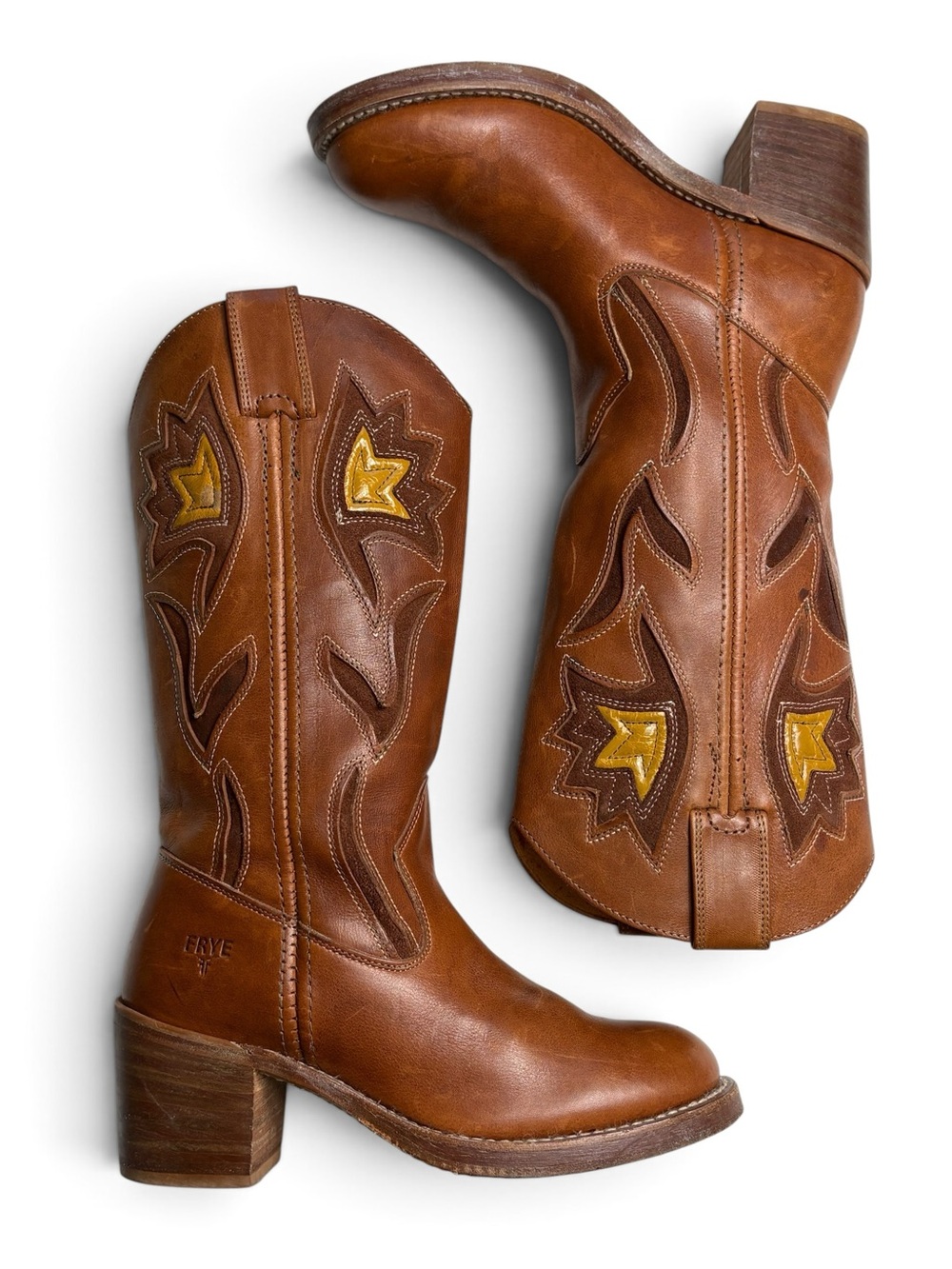 VTG Frye Sabrina Floral Inlay Campus Leather Boots 5.5 Boho Western - Picture 5 of 13